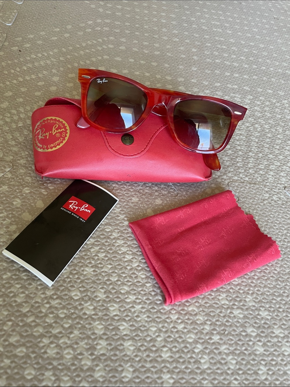Ray-Ban Red-Orange Wayfarer Sunglasses with Matching Red Case